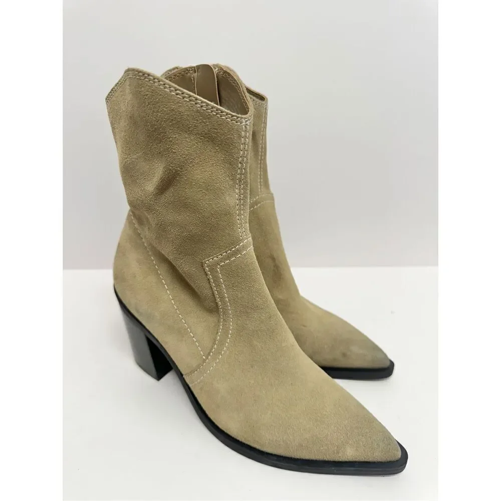 BP. Surina Western Boot in Tan Smoke Size‎ 5.5 Leather Block Heel